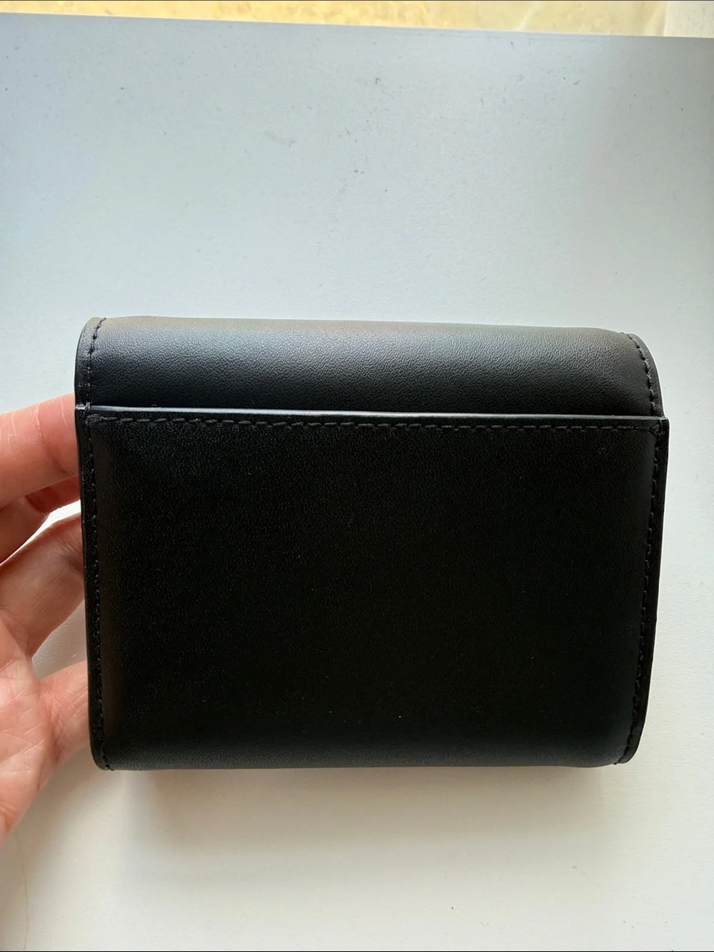 kate spade Black Leather Compact Wallet with Gold-Tone Pyramid Accent